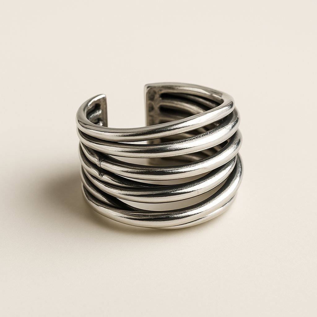 Silver Adjustable Layered Ring