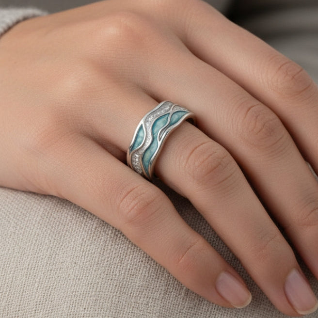 Turquoise Silvered Waves Ring