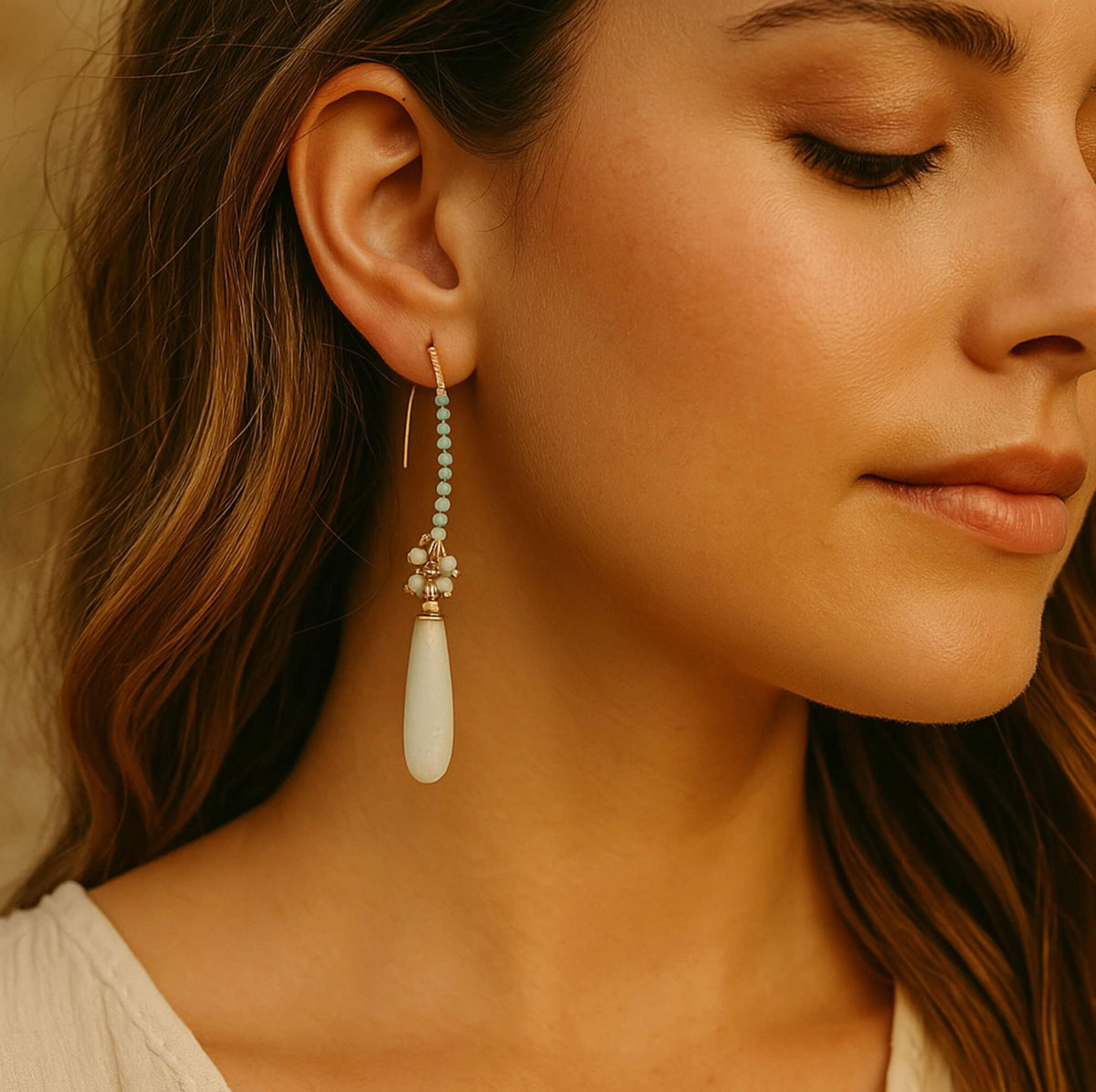 Elegant Amazonite & Gold Drop Earrings