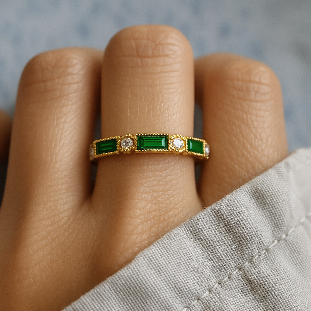 Alex - Green Inlaid Zirconia Gold Ring