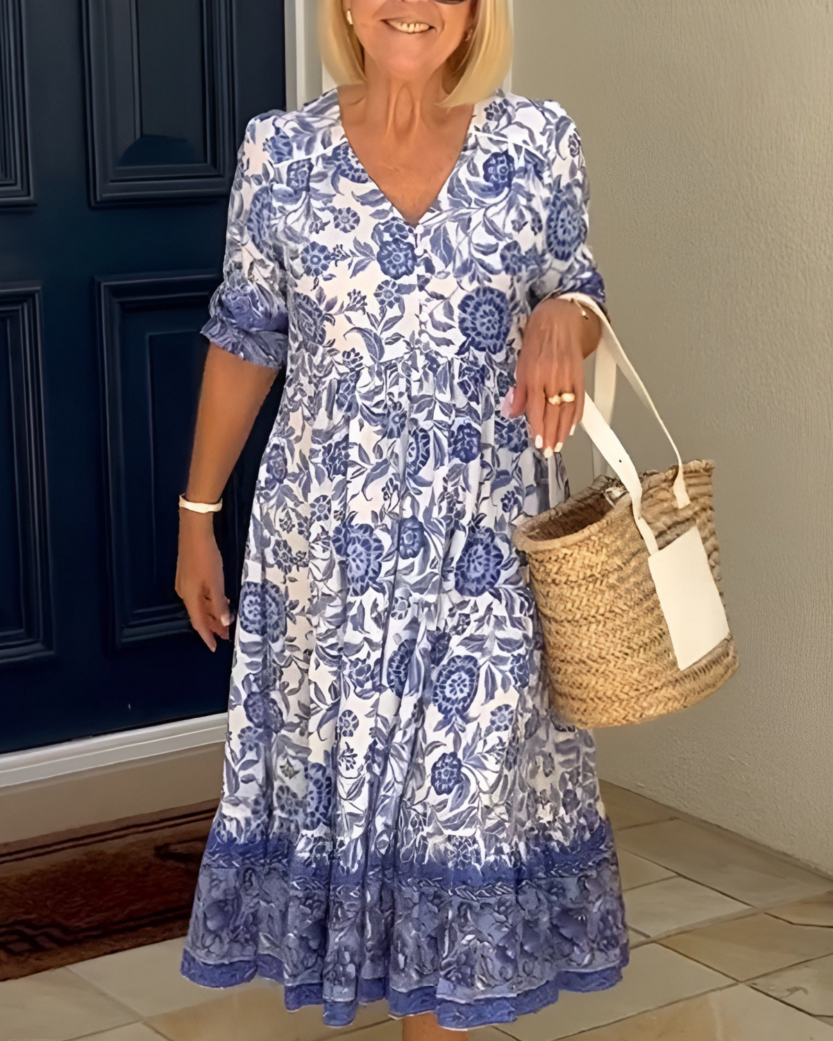 Penelope™ Elegant Floral V-Neck Dress