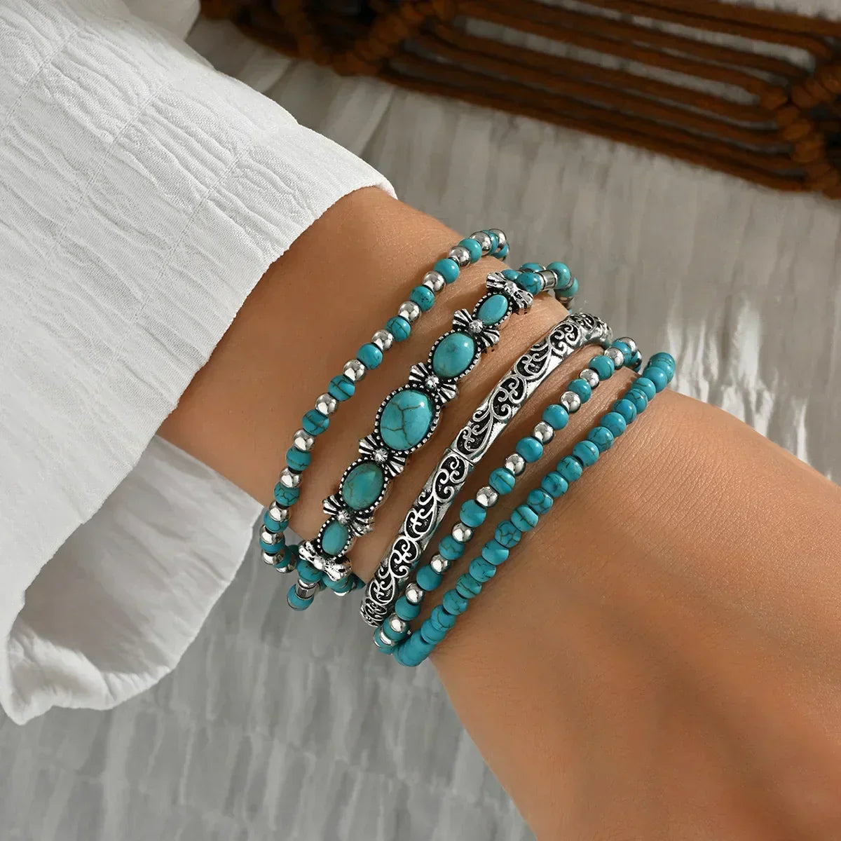 Turquoise Beaded Bracelet Set | Bohemian Elegance
