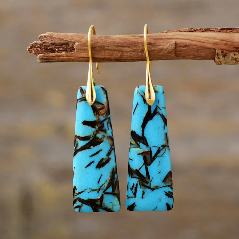 Blue Aragonite Trapezoid Drop Earrings