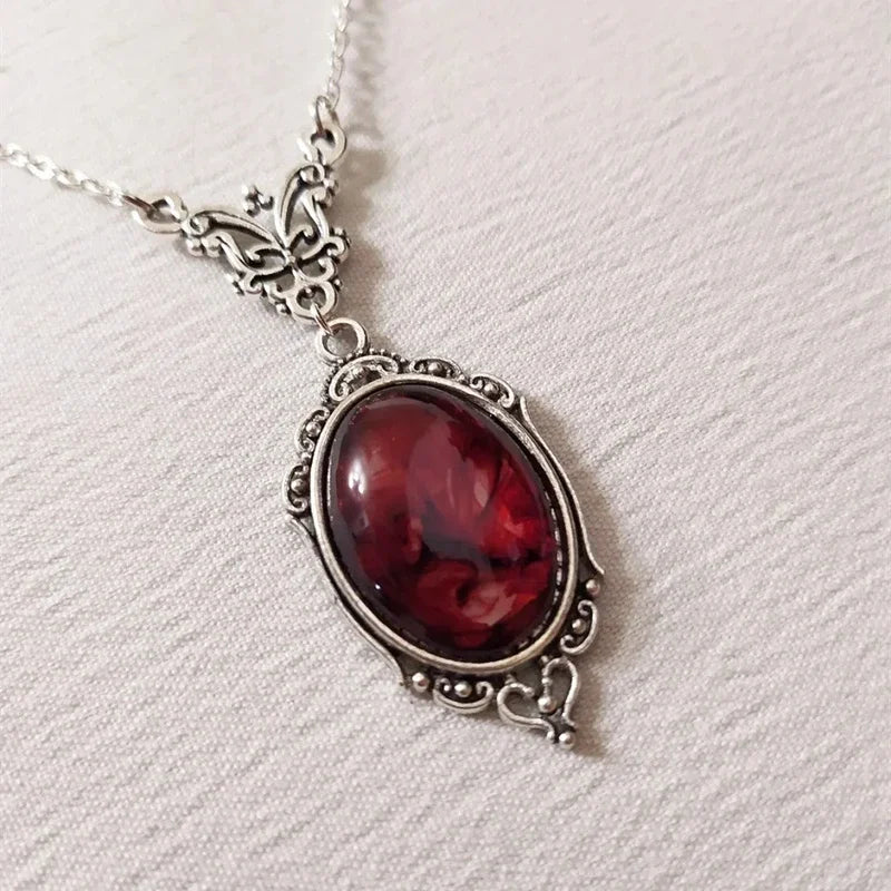 Vintage Silver & Red Quartz Pendant Necklace