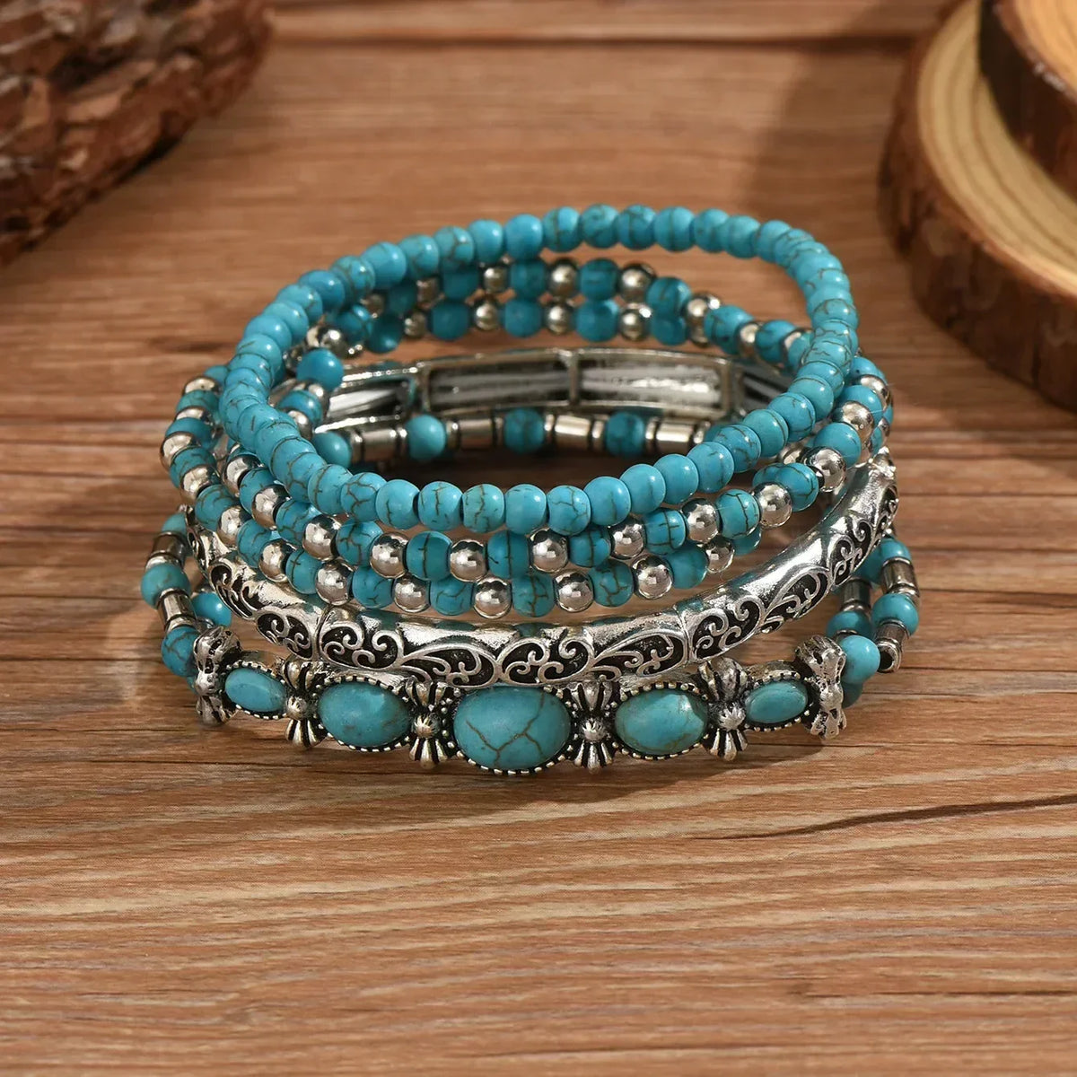 Turquoise Beaded Bracelet Set | Bohemian Elegance