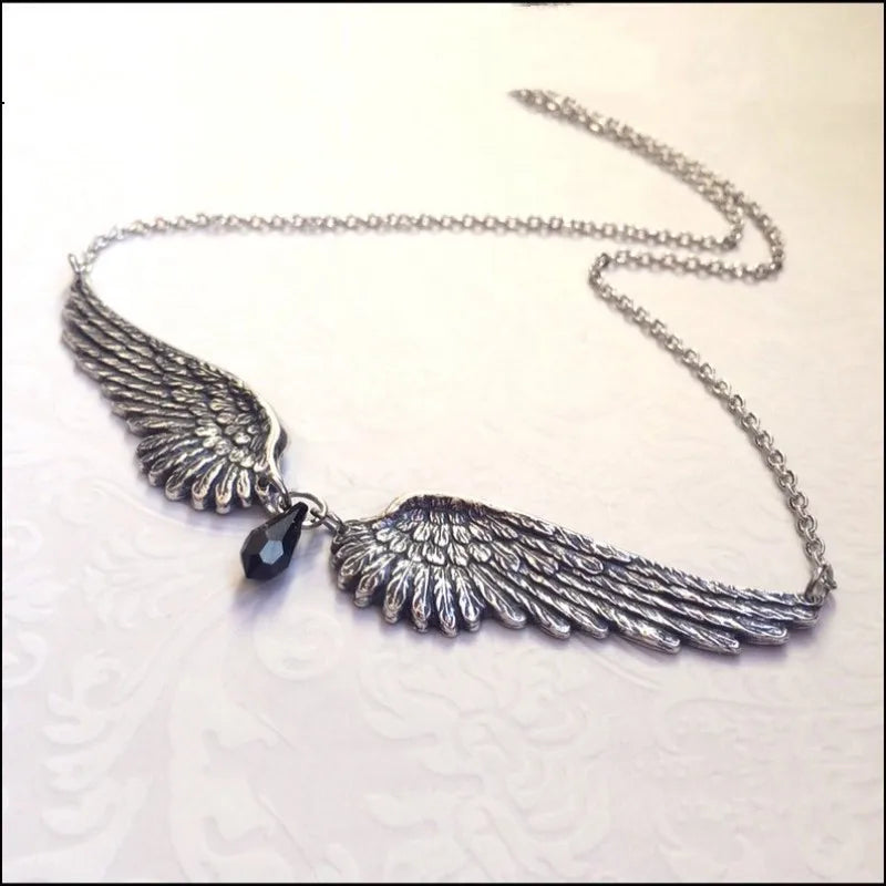 Vintage Silver Angel Wings Necklace