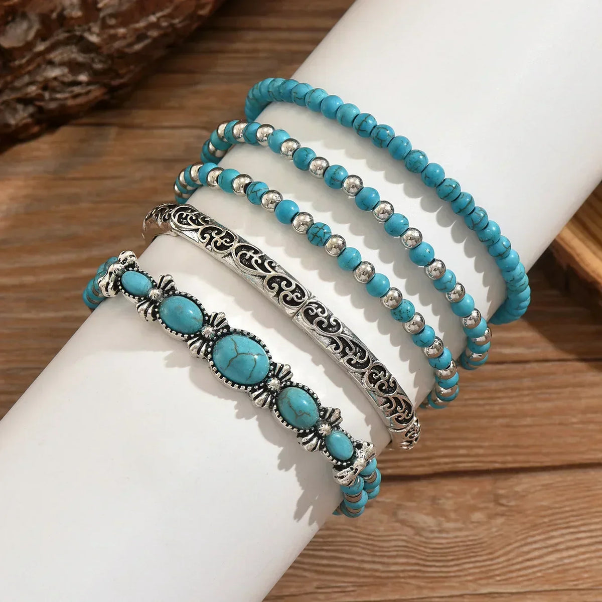 Turquoise Beaded Bracelet Set | Bohemian Elegance