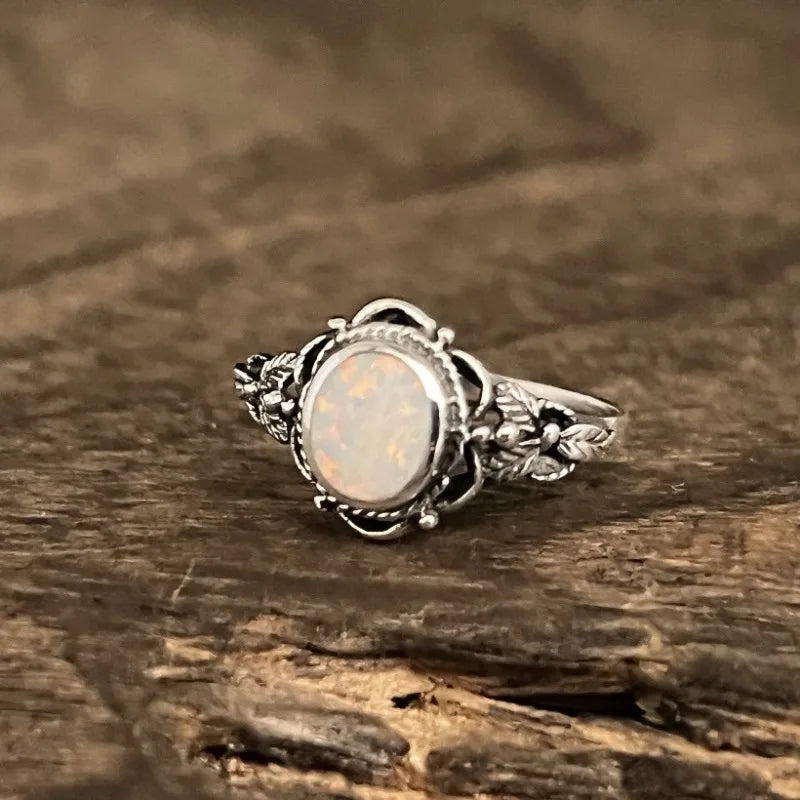 Vintage Silver & Opal Floral Ring