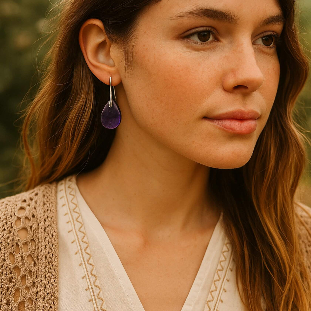 Teardrop Amethyst Natural Stone Earrings