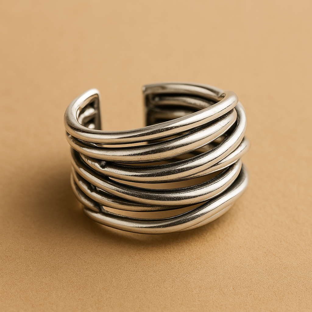 925 Sterling Silver Adjustable Layered Ring