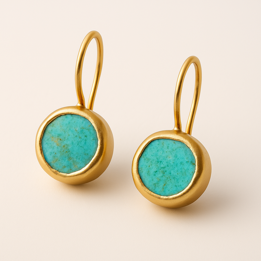 Gold Earrings with Turquoise Stone
