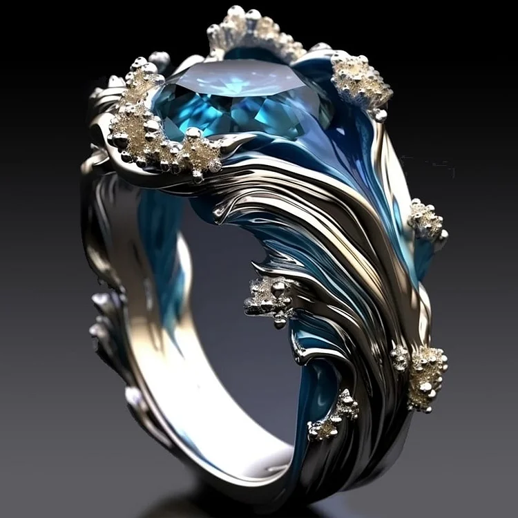 Vintage Ocean Wavy Crystal Ring | Sustainable Ocean-Inspired Jewelry