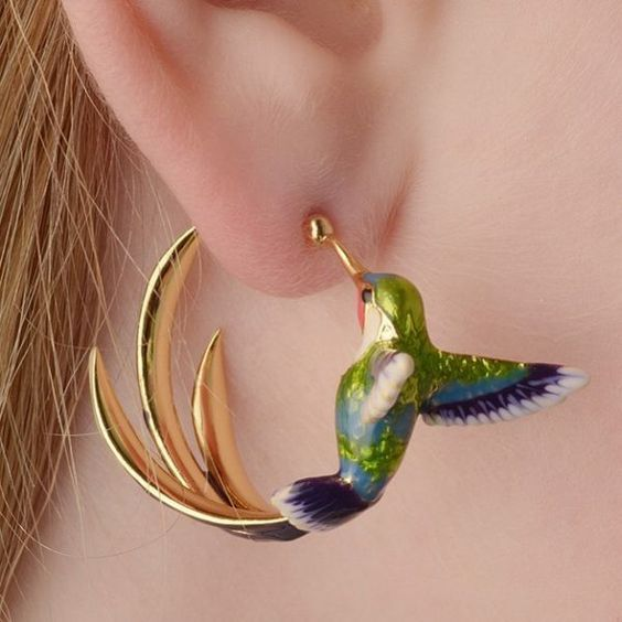 Vintage Hummingbird Hoop Earrings