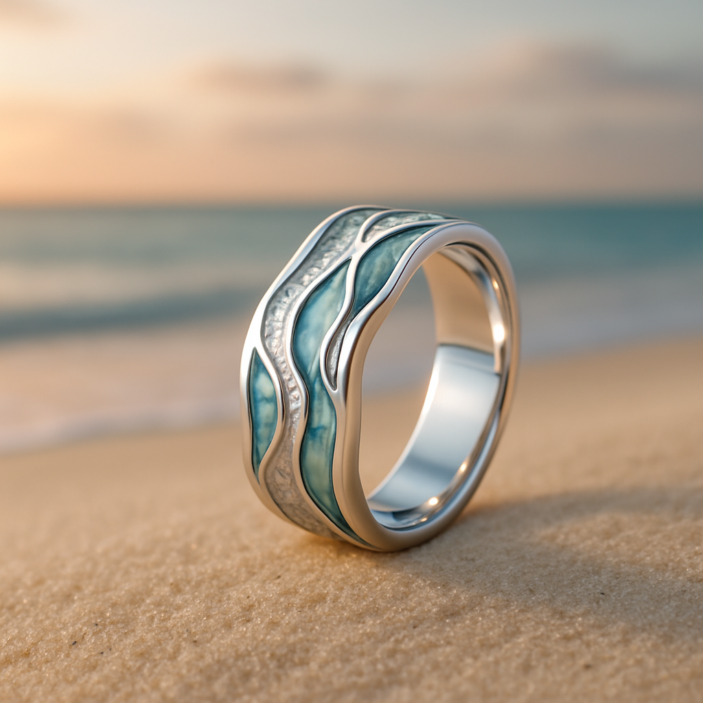 Turquoise Silvered Waves Ring