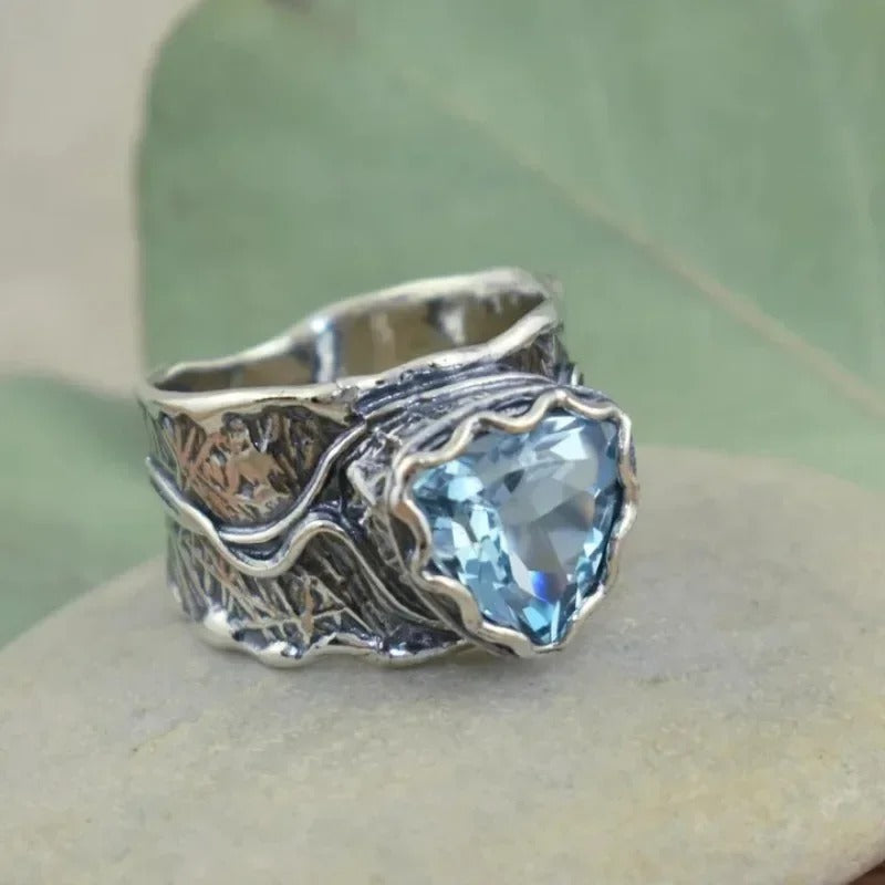 Antique Silver & Blue Crystal Ring