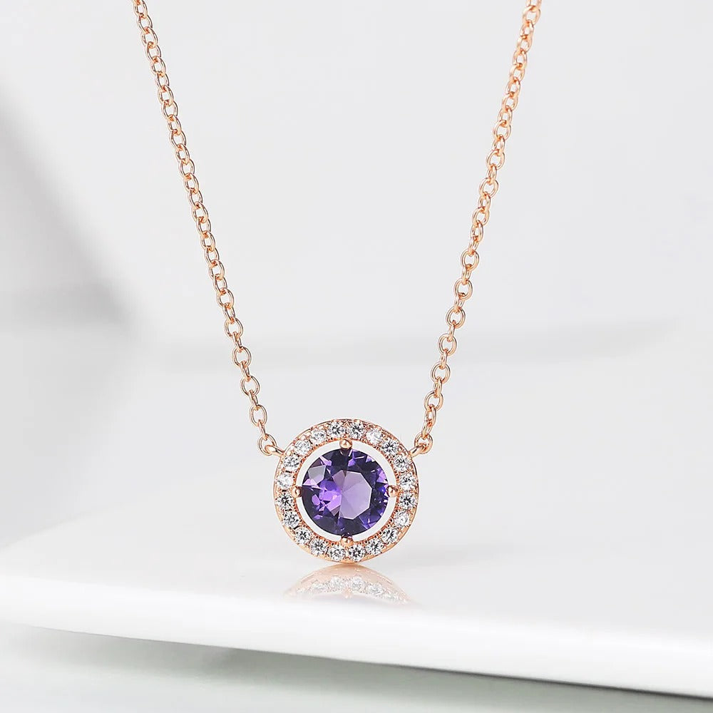 Vintage Rose Gold Sparkling Purple Crystal Necklace