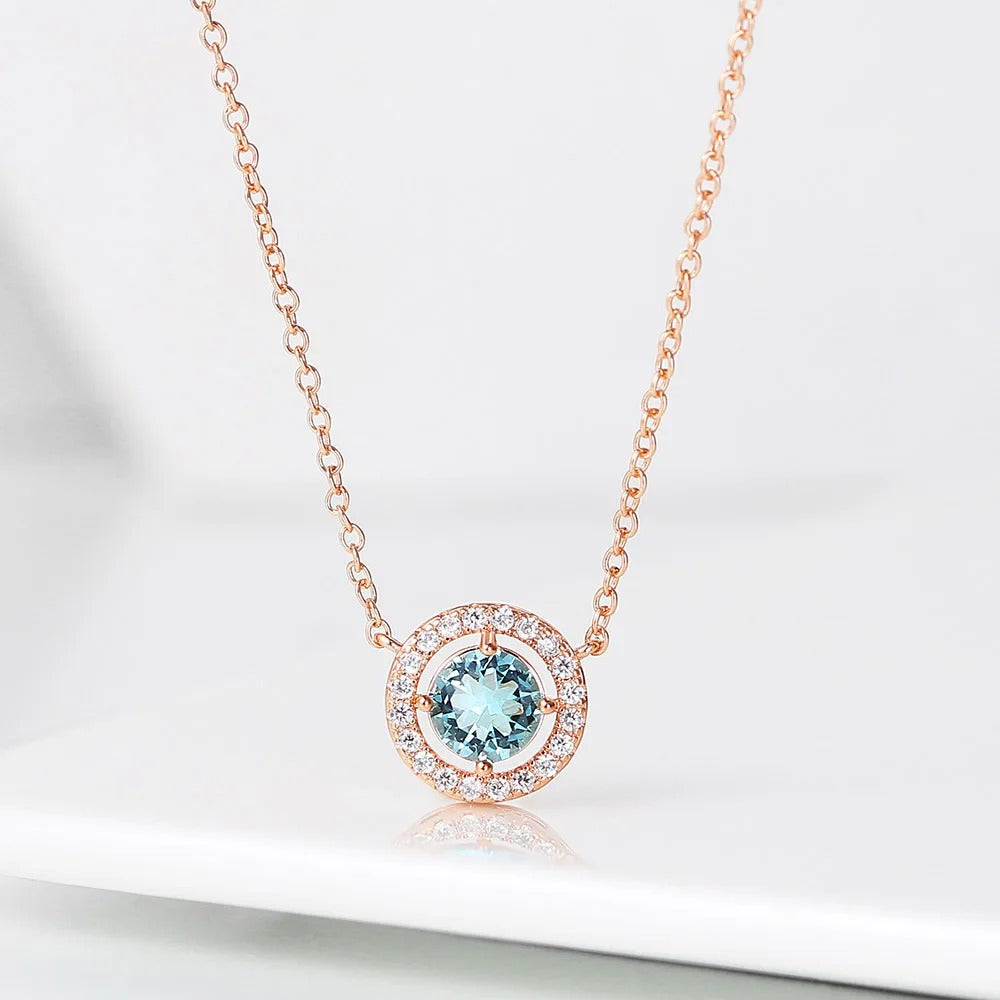 Rose Gold Light Blue Crystal Pendant Necklace
