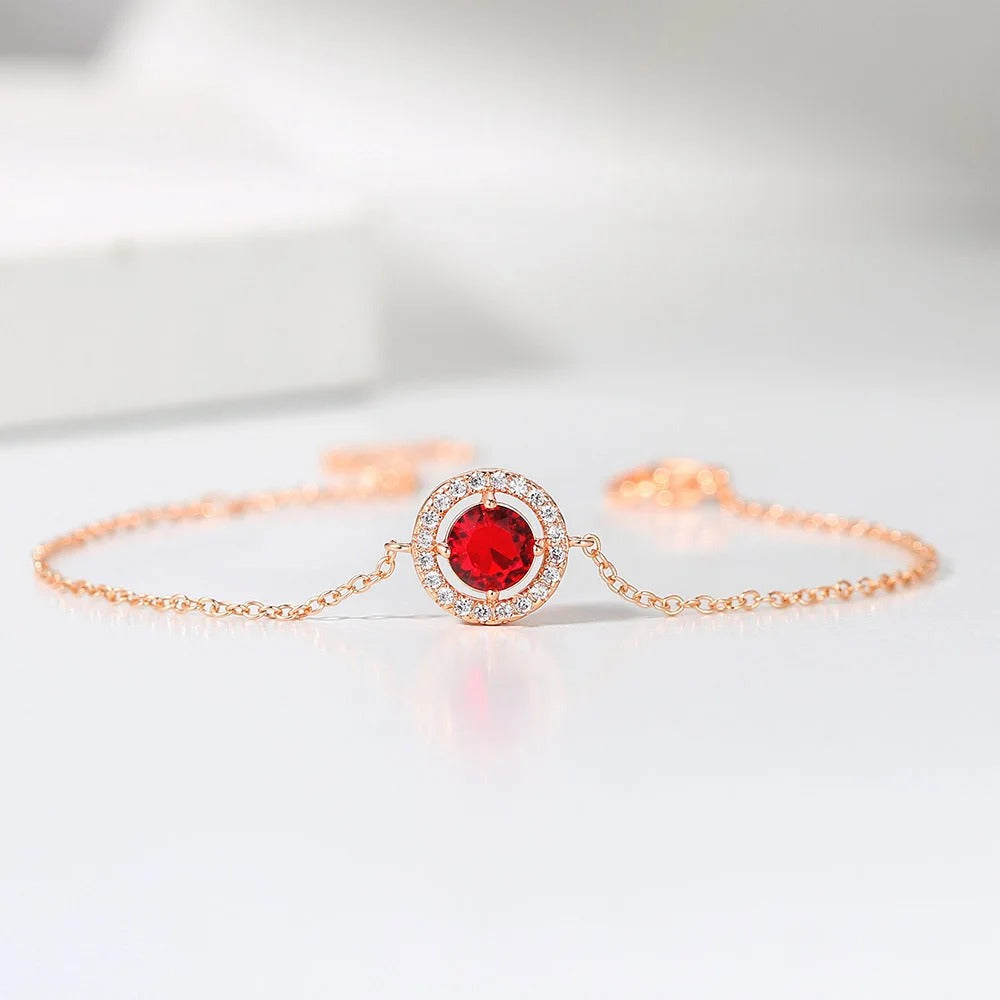 Classic Rose Gold Round Red Gem & Crystal Bracelet