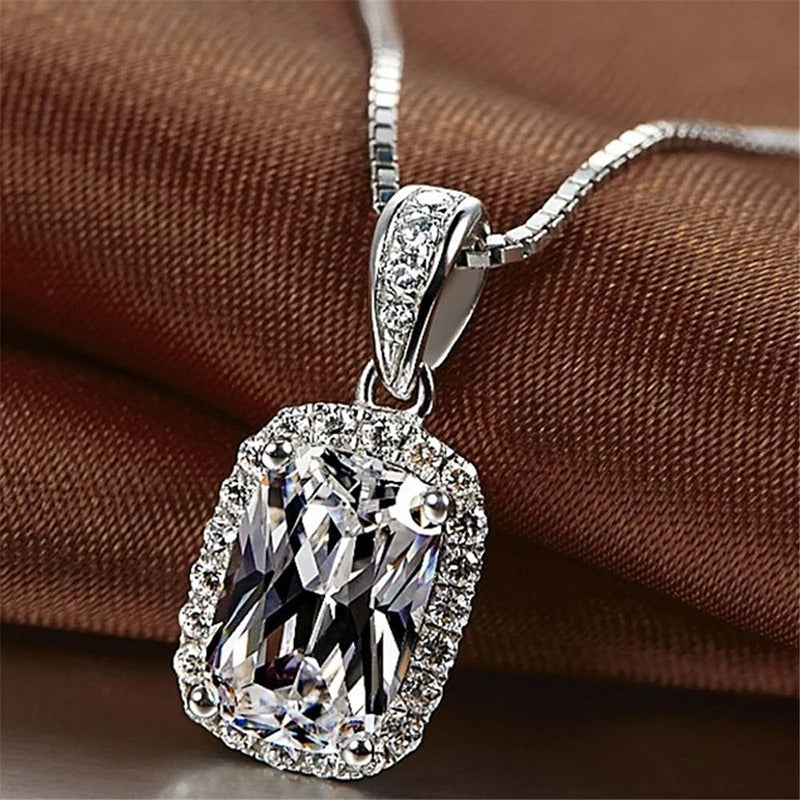 Vintage Silver Cushion Cut Crystal Necklace