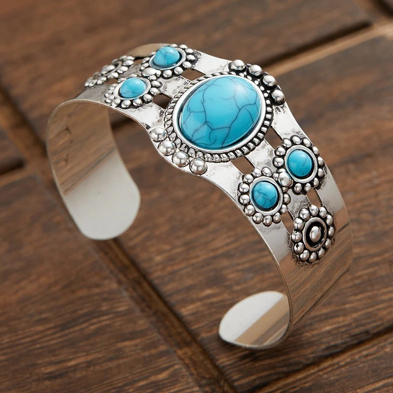 Vintage Silver Turquoise Open Adjustable Bracelet