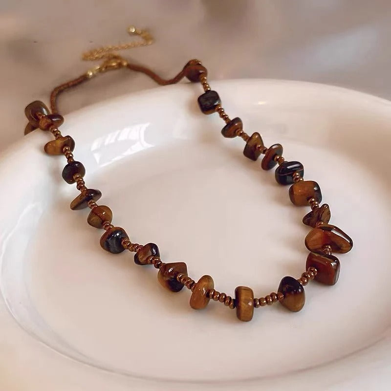 Vintage Brown Tiger Eye Stone Necklace