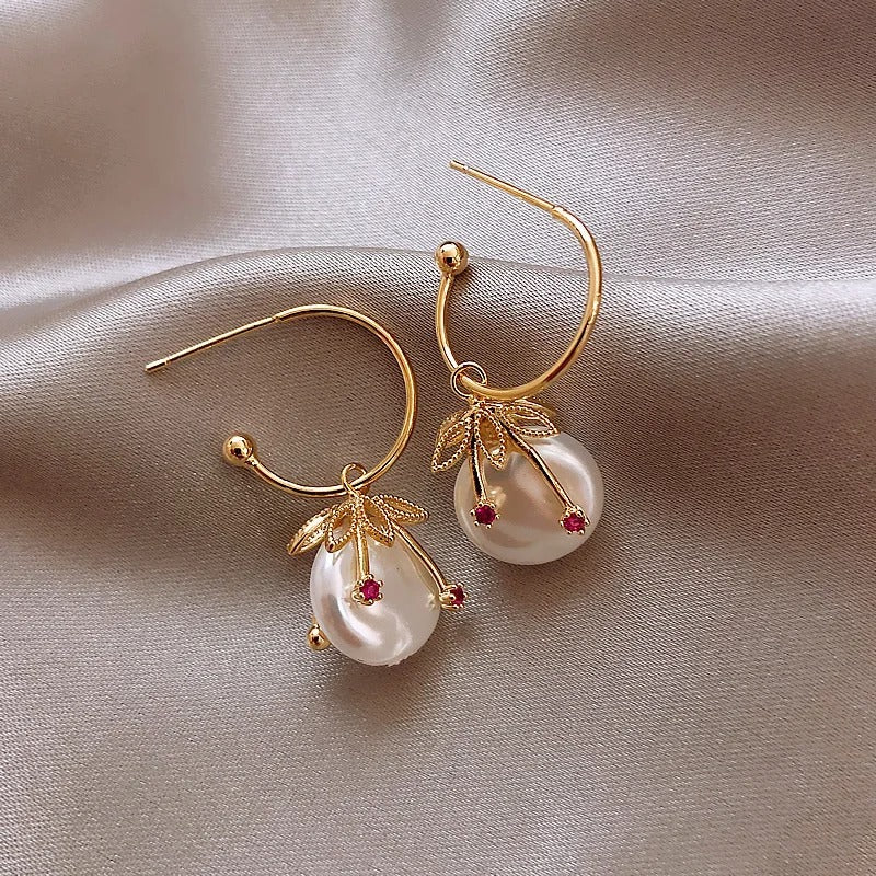 Vintage Gold & Pearl Cherry Earrings