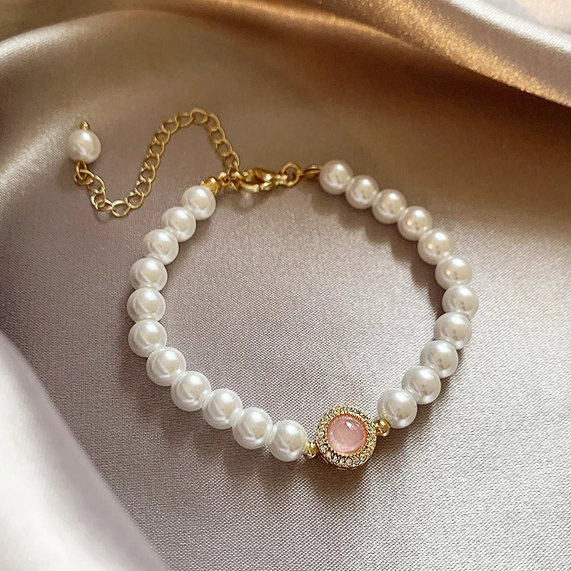 Vintage Pearl & Gold Rose Quartz Bracelet