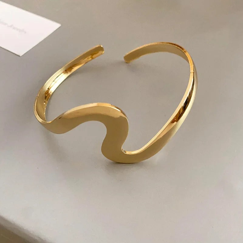 Classic Gold Wave Cuff Open Bracelet | Sustainable Ocean-Inspired Jewelry