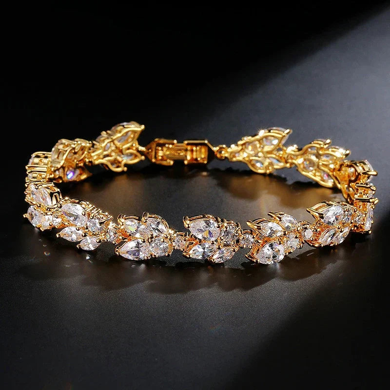 Vintage Gold Leaf Crystal Bracelet