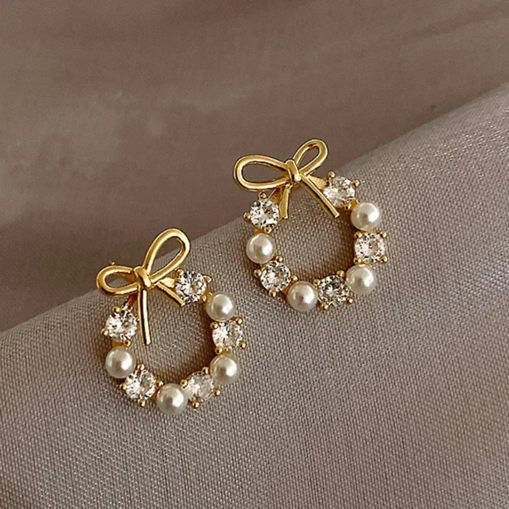 Vintage Pearl & Crystal Hoop Earrings