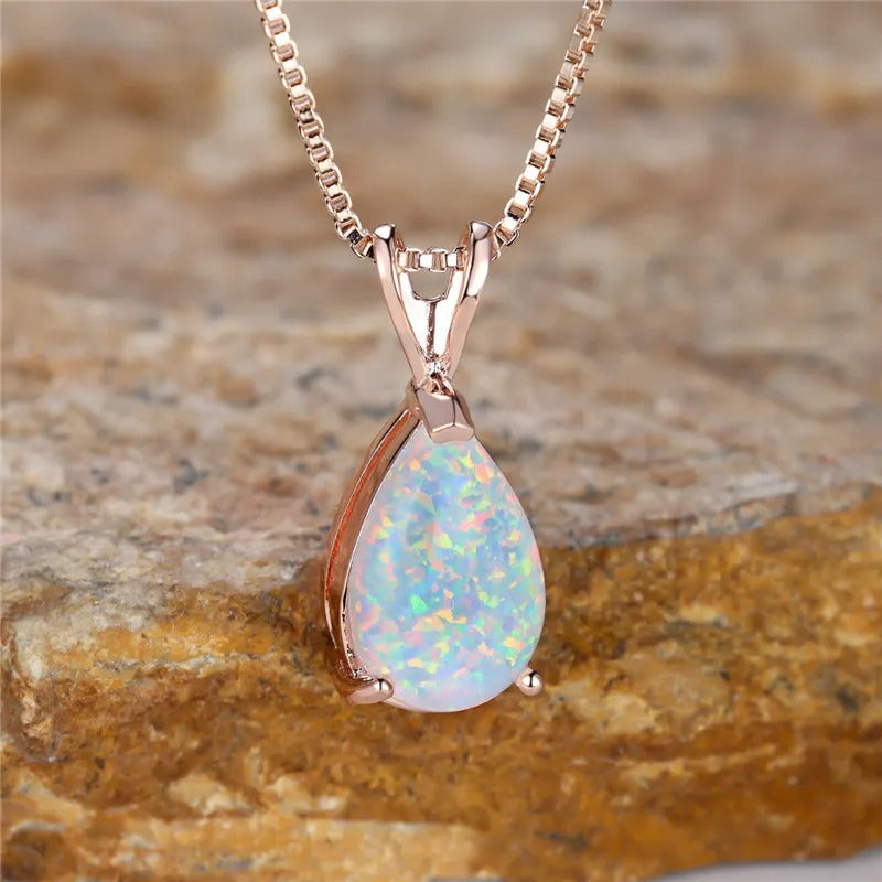 Rose Gold Opal Pendant Necklace