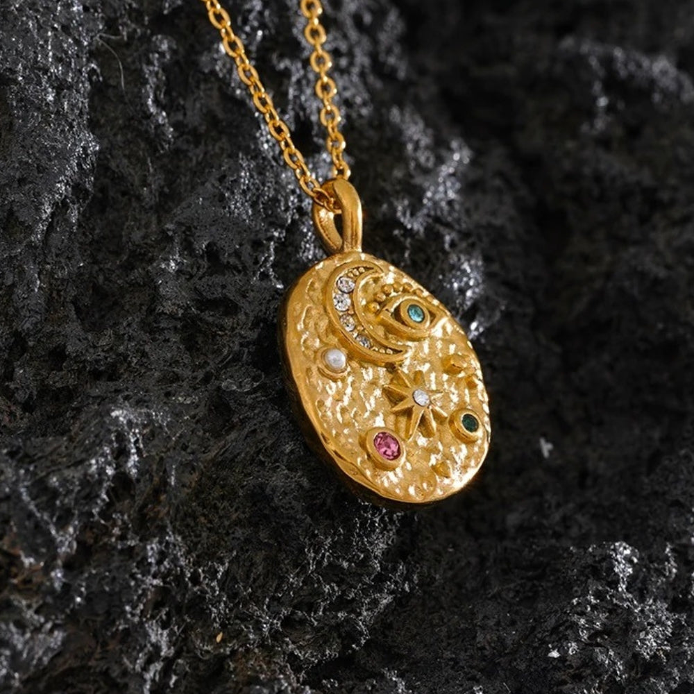 Vintage Gold Moon & Star Pendant Necklace