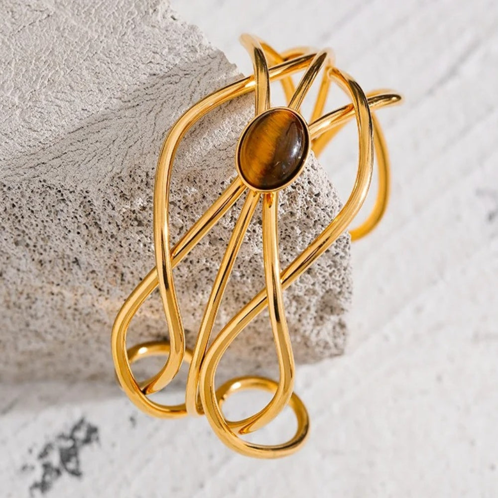 Vintage Gemstone Open Cuff Bracelet