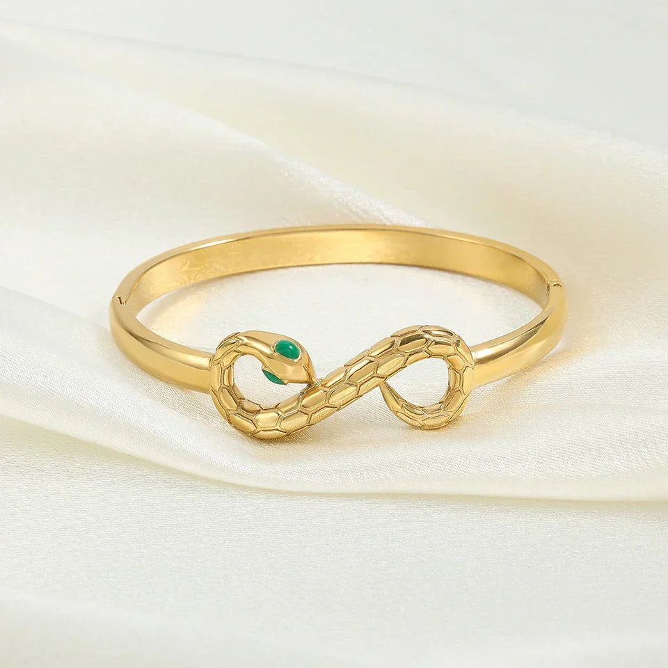 Gold Serpent Infinity Bangle Bracelet
