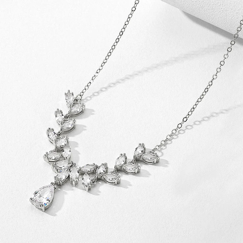 Vintage Silver Leaf Drop Necklace