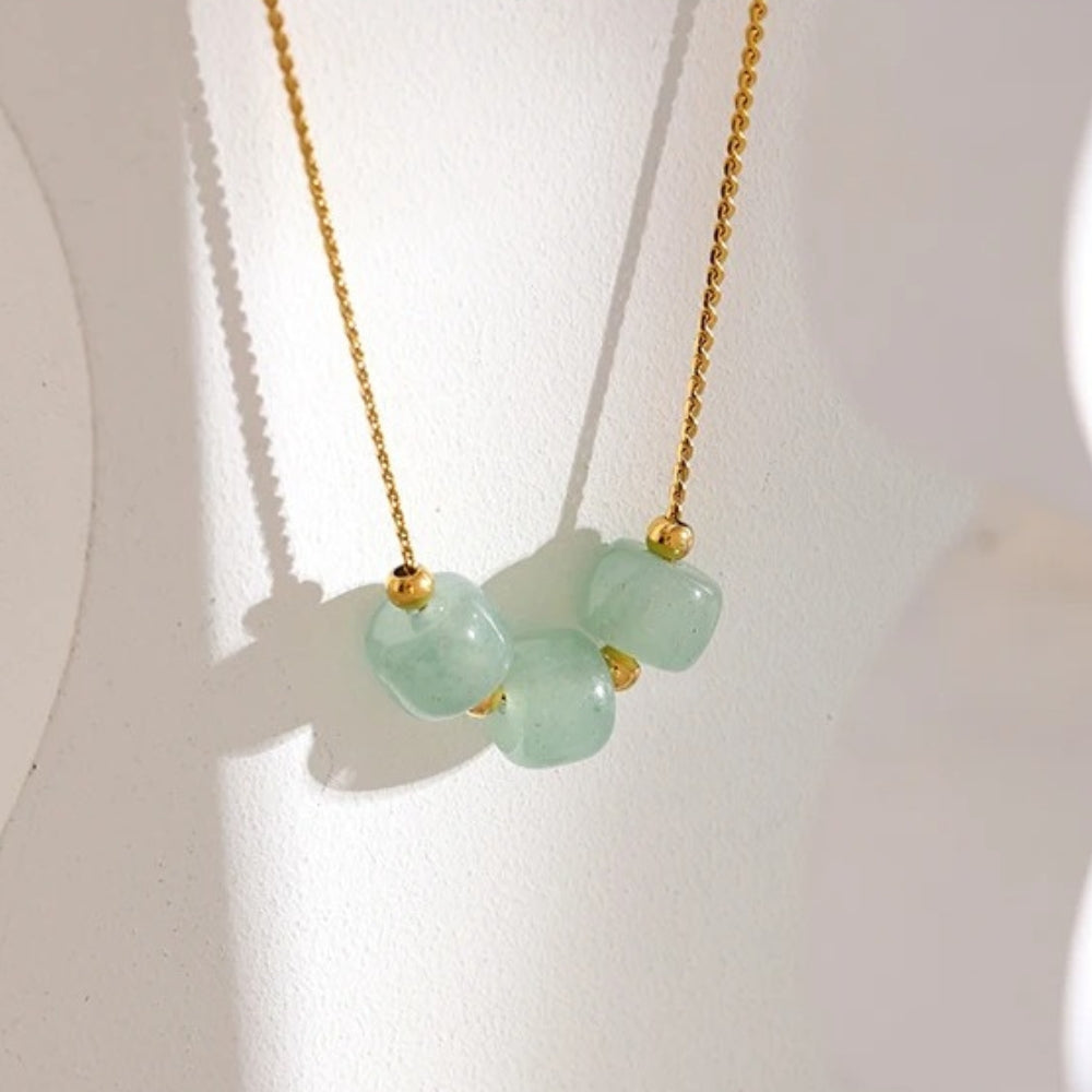 Vintage Gold Soft Green Stone Necklace