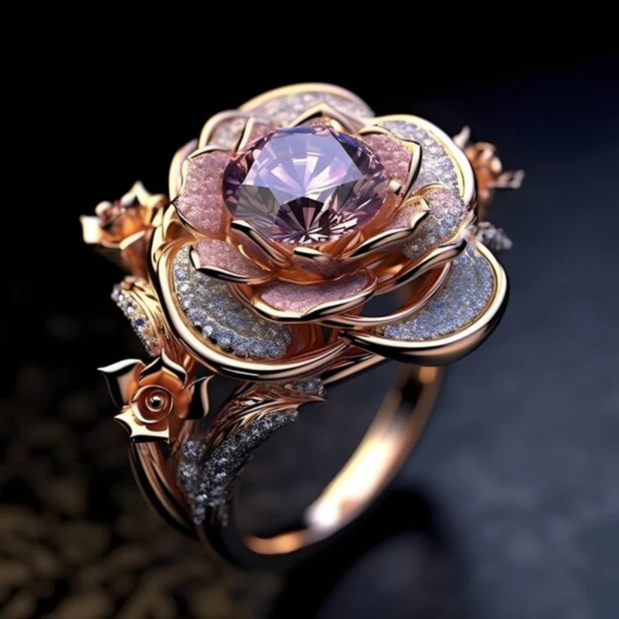 Layered Exotic Flower Bright Ring