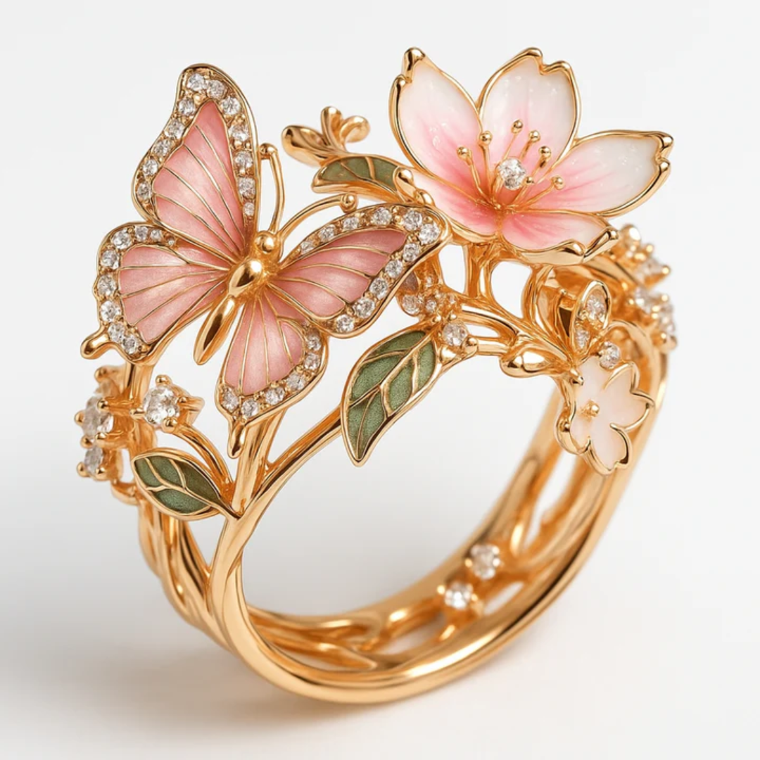Nature Bright Butterfly Zirconia Ring