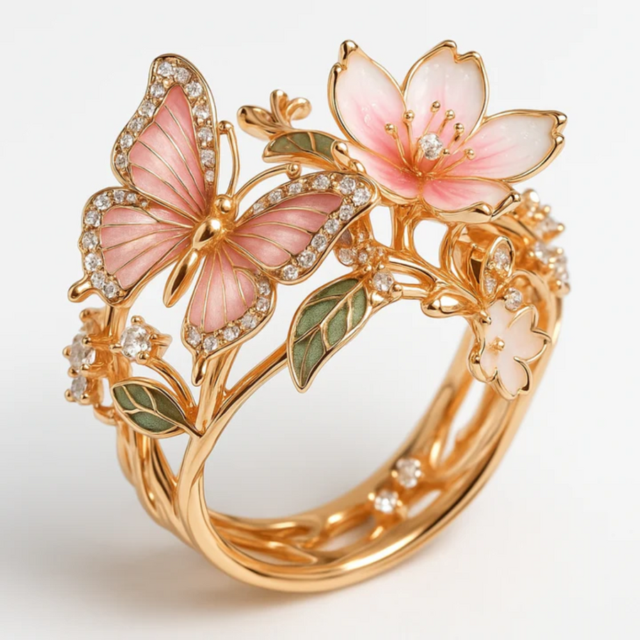 Nature Bright Butterfly Zirconia Ring