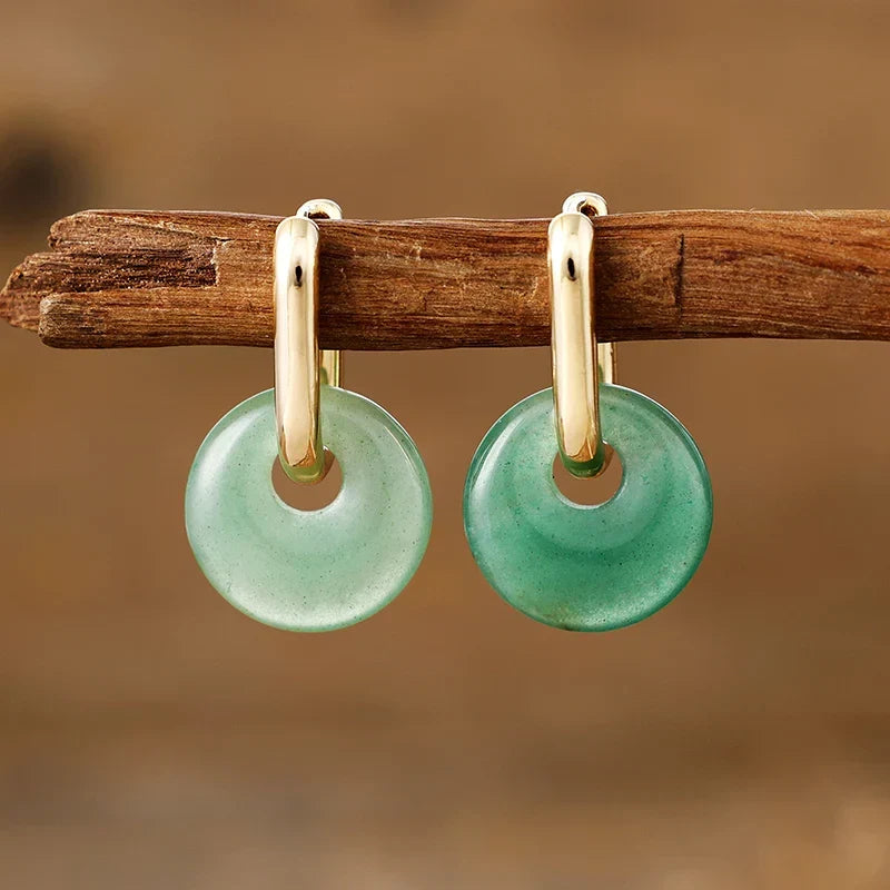 Aventurine Carabiner Fish-hook Earrings