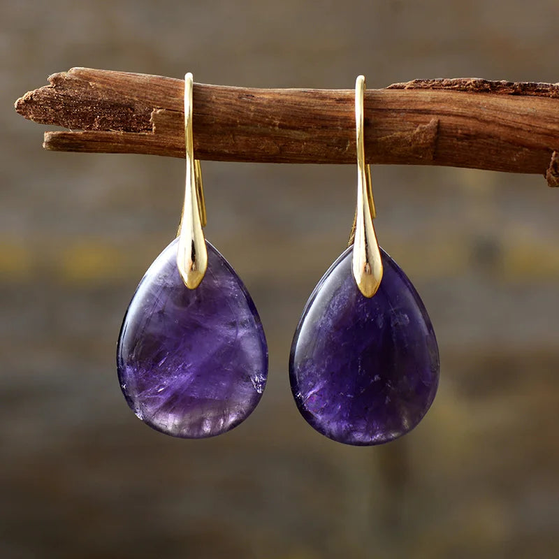 Teardrop Amethyst Natural Stone Earrings